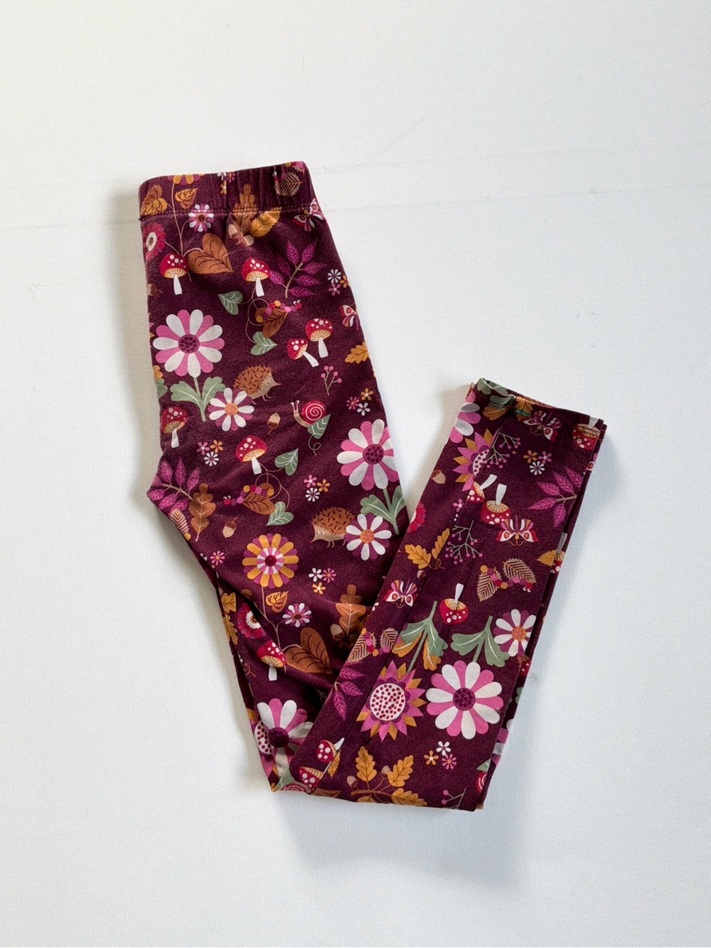 Gymboree Burgundy Woodland Animal Floral Leggings